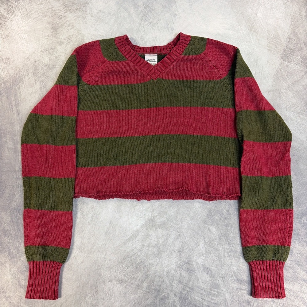 A Nightmare on Elm Street Sweater Women S Red Green Freddy Krueger Cropped Knit